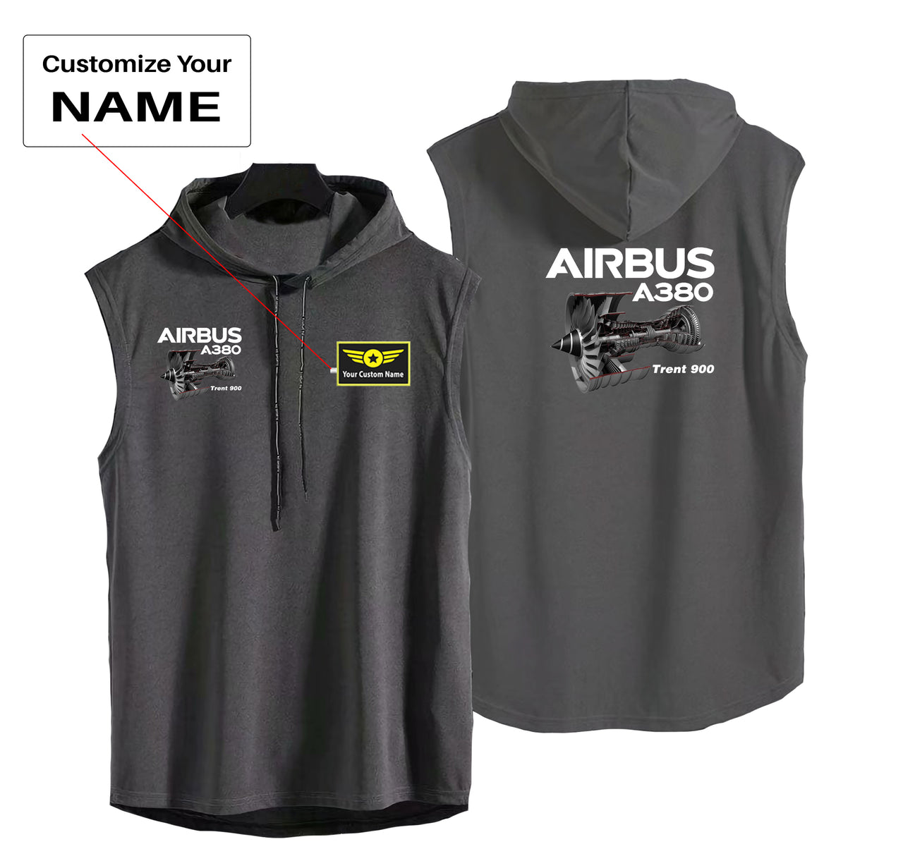 Airbus A380 & Trent 900 Engine Designed Hooded Tank Tops