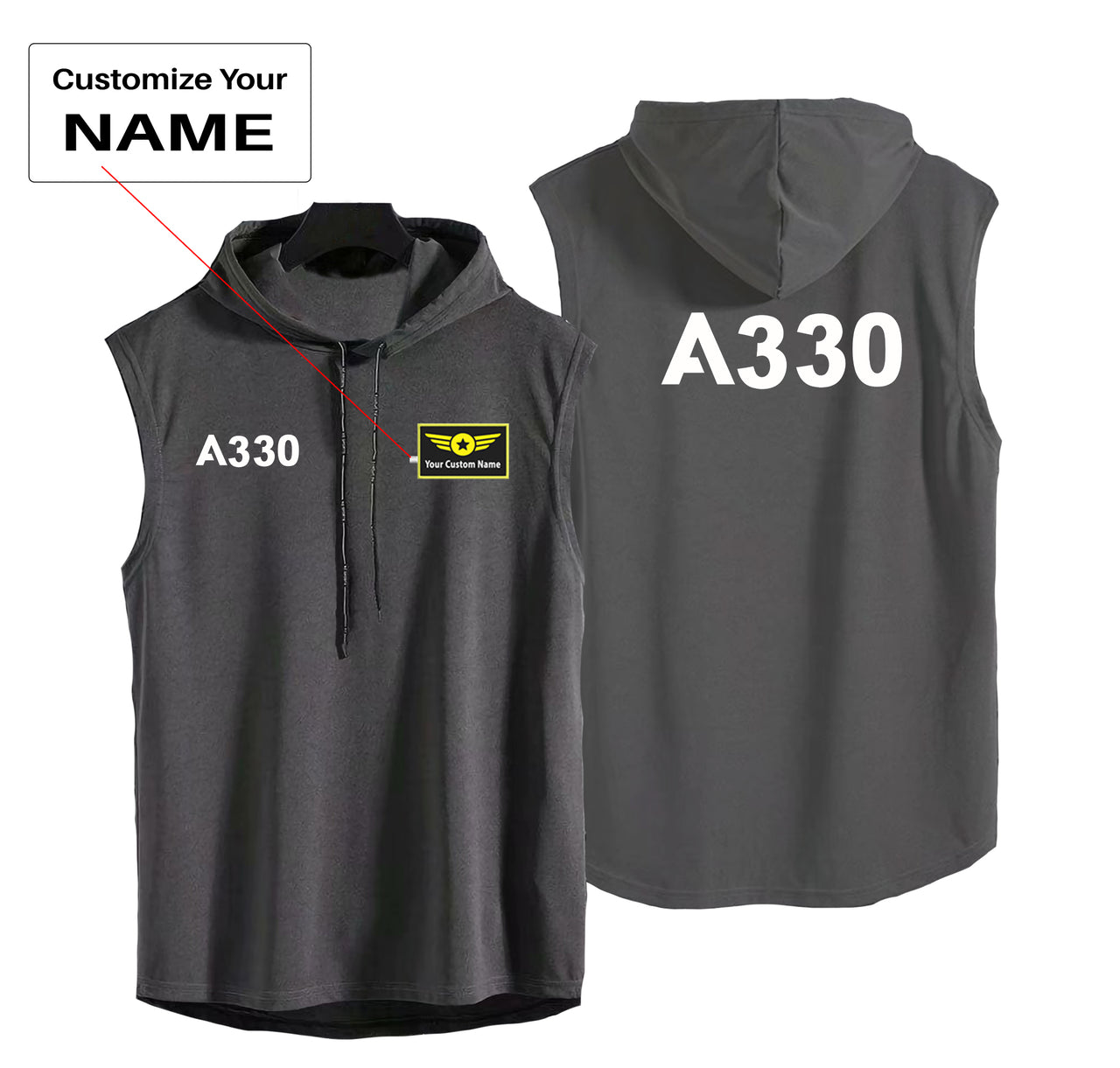 A330 Flat Text Designed Hooded Tank Tops