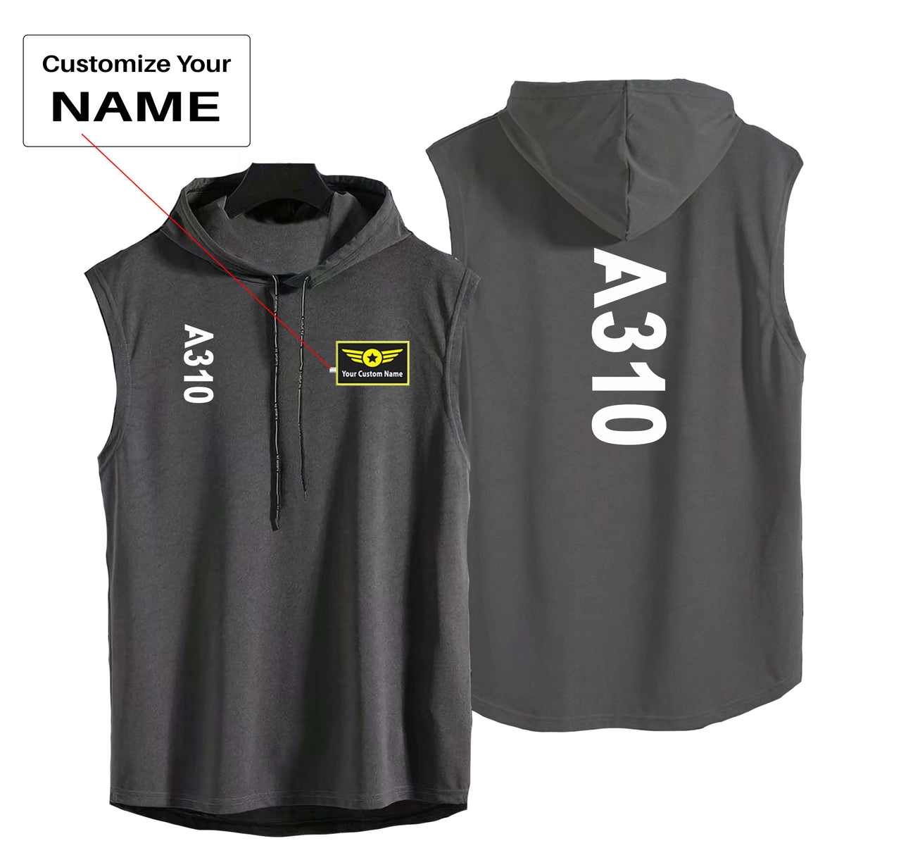 A310 Text Designed Hooded Tank Tops