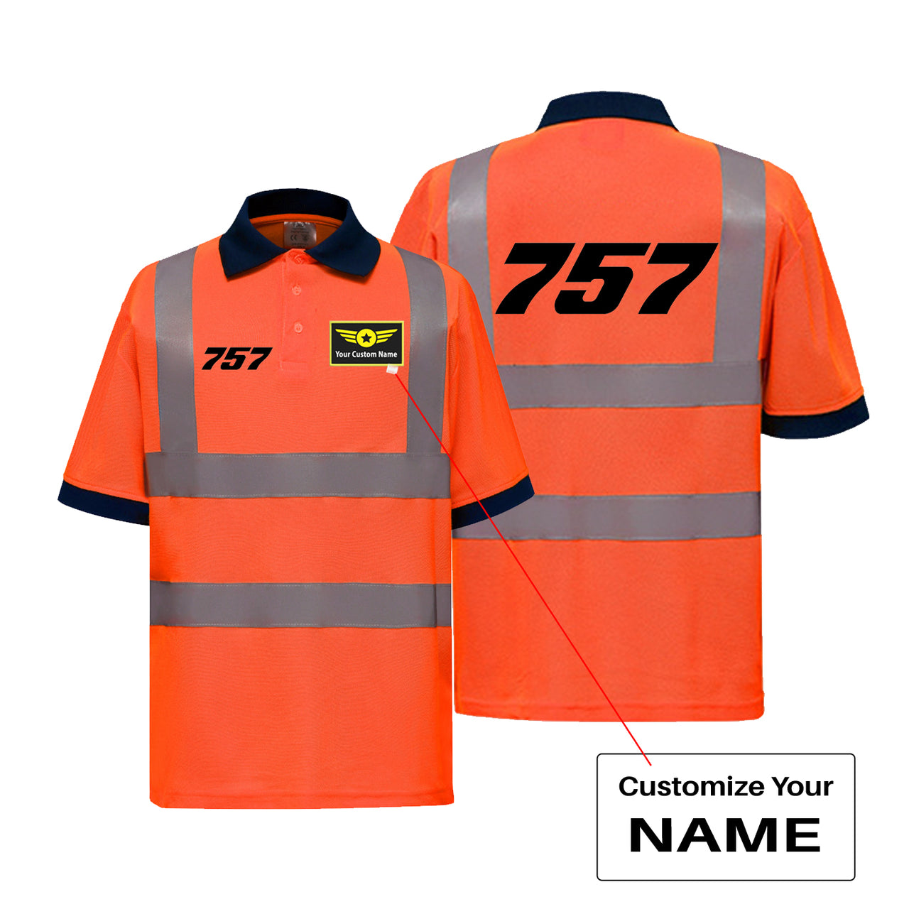757 Flat Text Designed Reflective Polo T-Shirts
