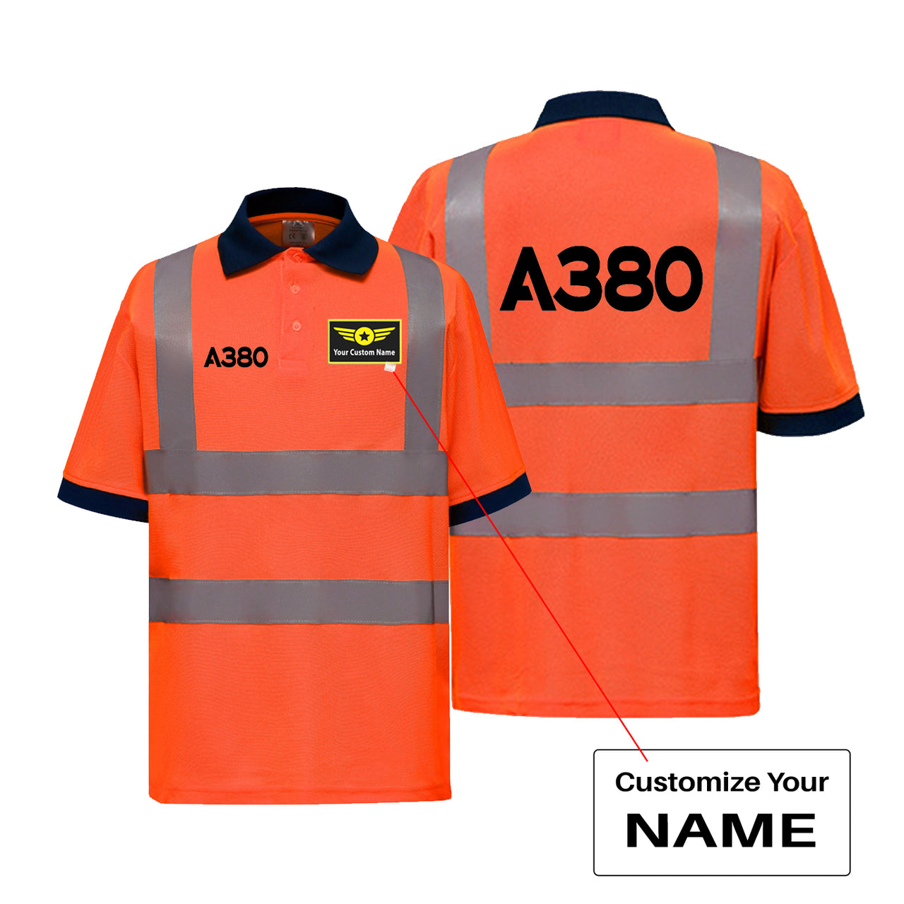 A380 Flat Text Designed Reflective Polo T-Shirts