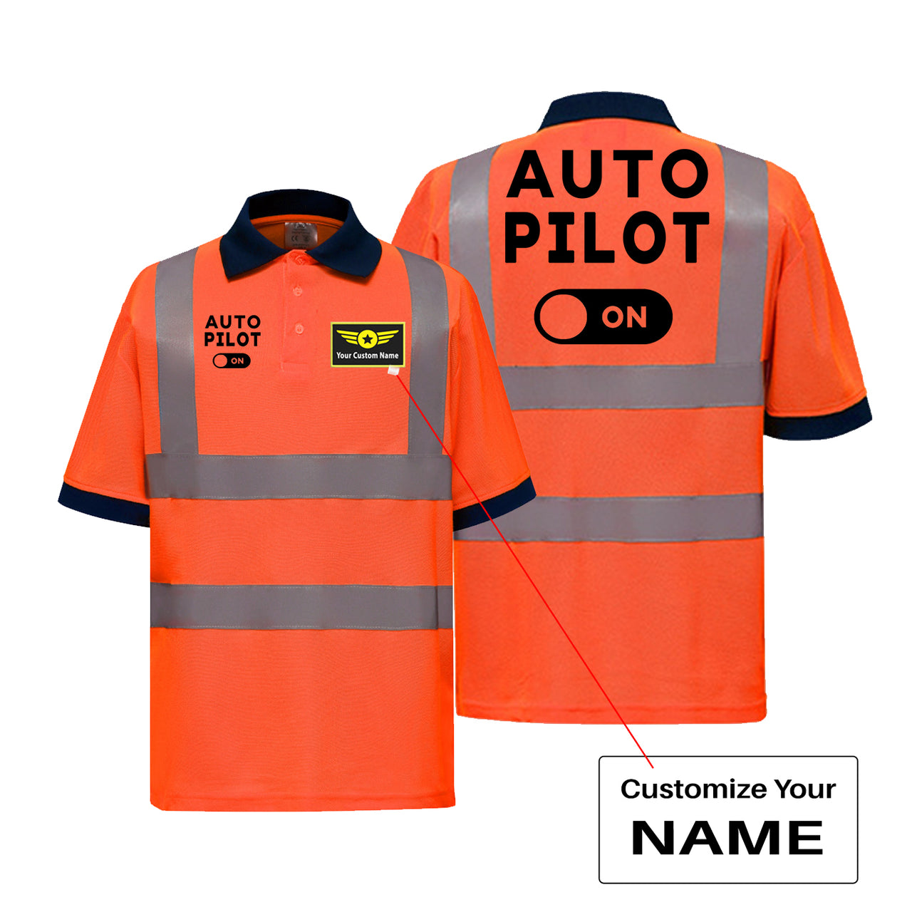 Auto Pilot ON Designed Reflective Polo T-Shirts