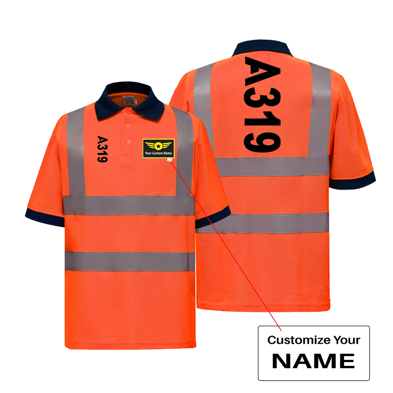 A319 Text Designed Reflective Polo T-Shirts