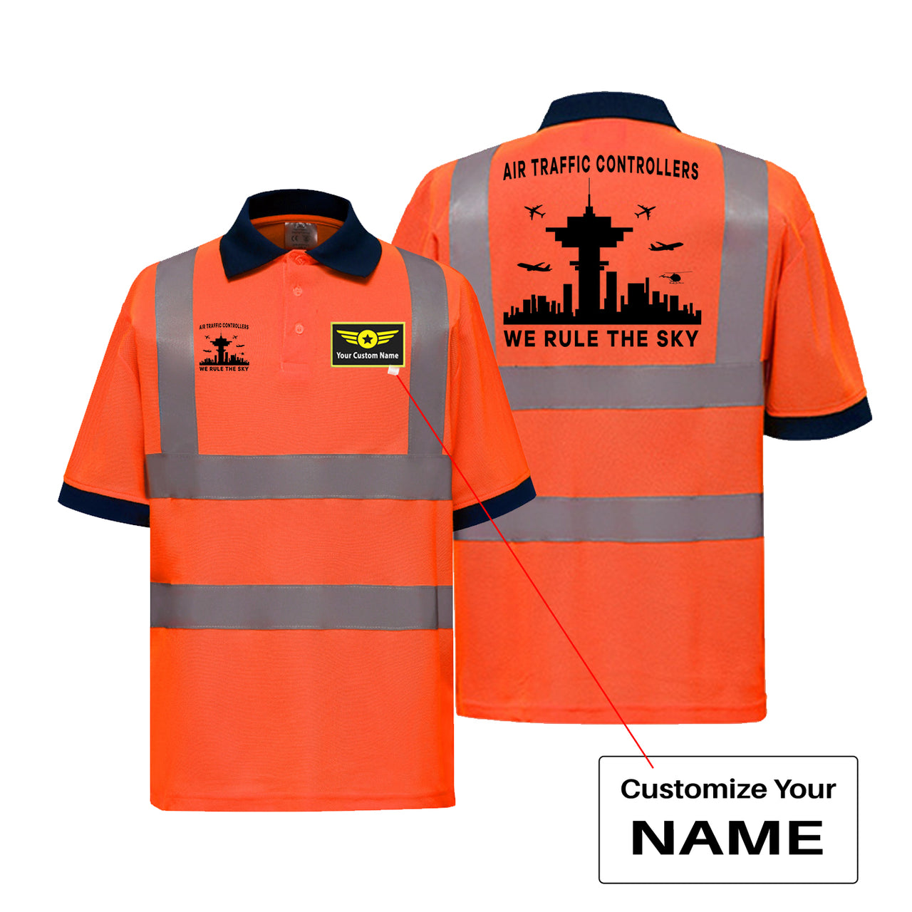 Air Traffic Controllers - We Rule The Sky Designed Reflective Polo T-Shirts