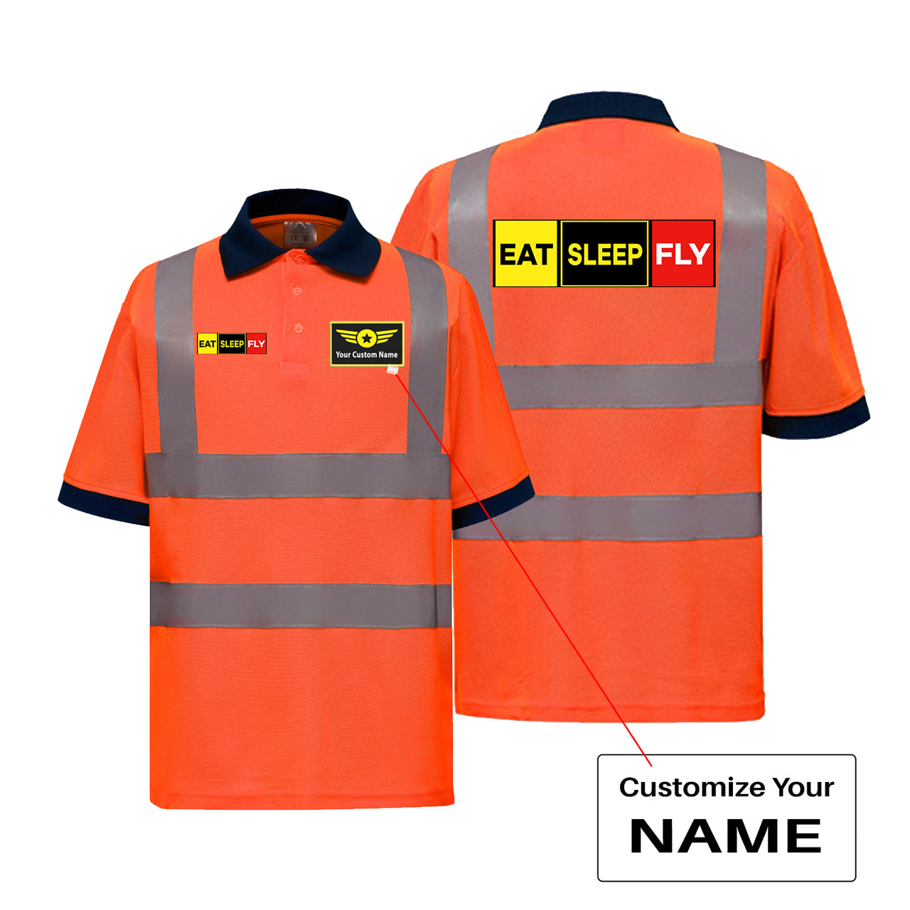 Eat Sleep Fly (Colourful) Designed Reflective Polo T-Shirts