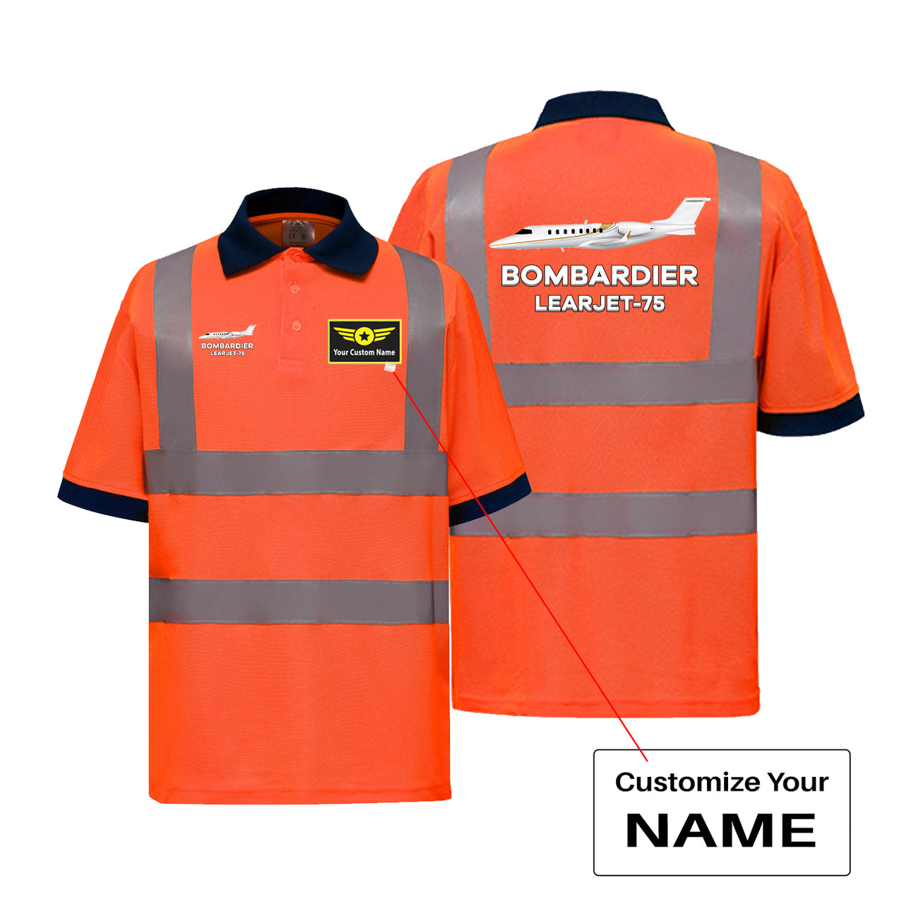 The Bombardier Learjet 75 Designed Reflective Polo T-Shirts