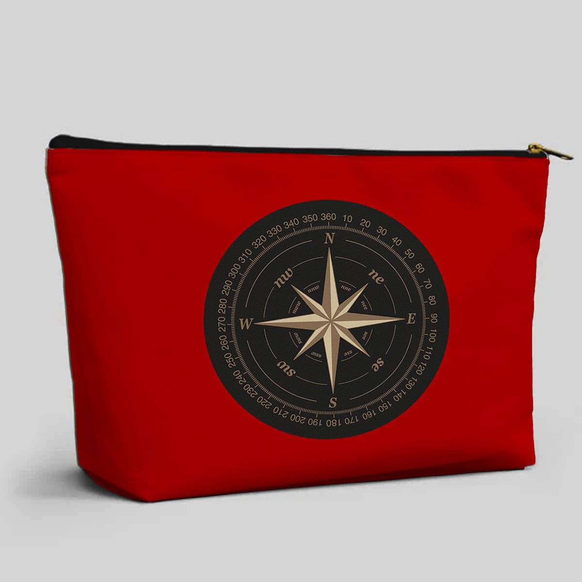 Black Vintage Style Compass Designed Zipper Pouch
