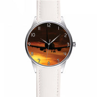 Thumbnail for Beautiful Aircraft Landing at Sunset Designed Fashion Leather Strap Watches