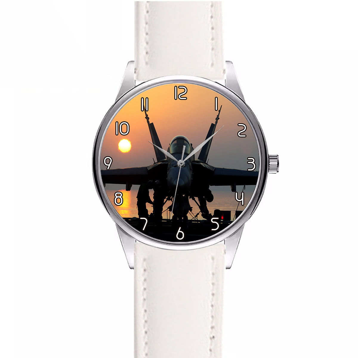 Military Jet During Sunset Designed Fashion Leather Strap Watches