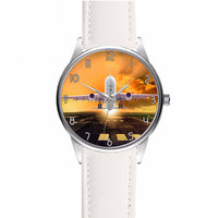 Thumbnail for Amazing Departing Aircraft Sunset & Clouds Behind Designed Fashion Leather Strap Watches