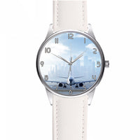 Thumbnail for Boeing 737 & City View Behind Designed Fashion Leather Strap Watches
