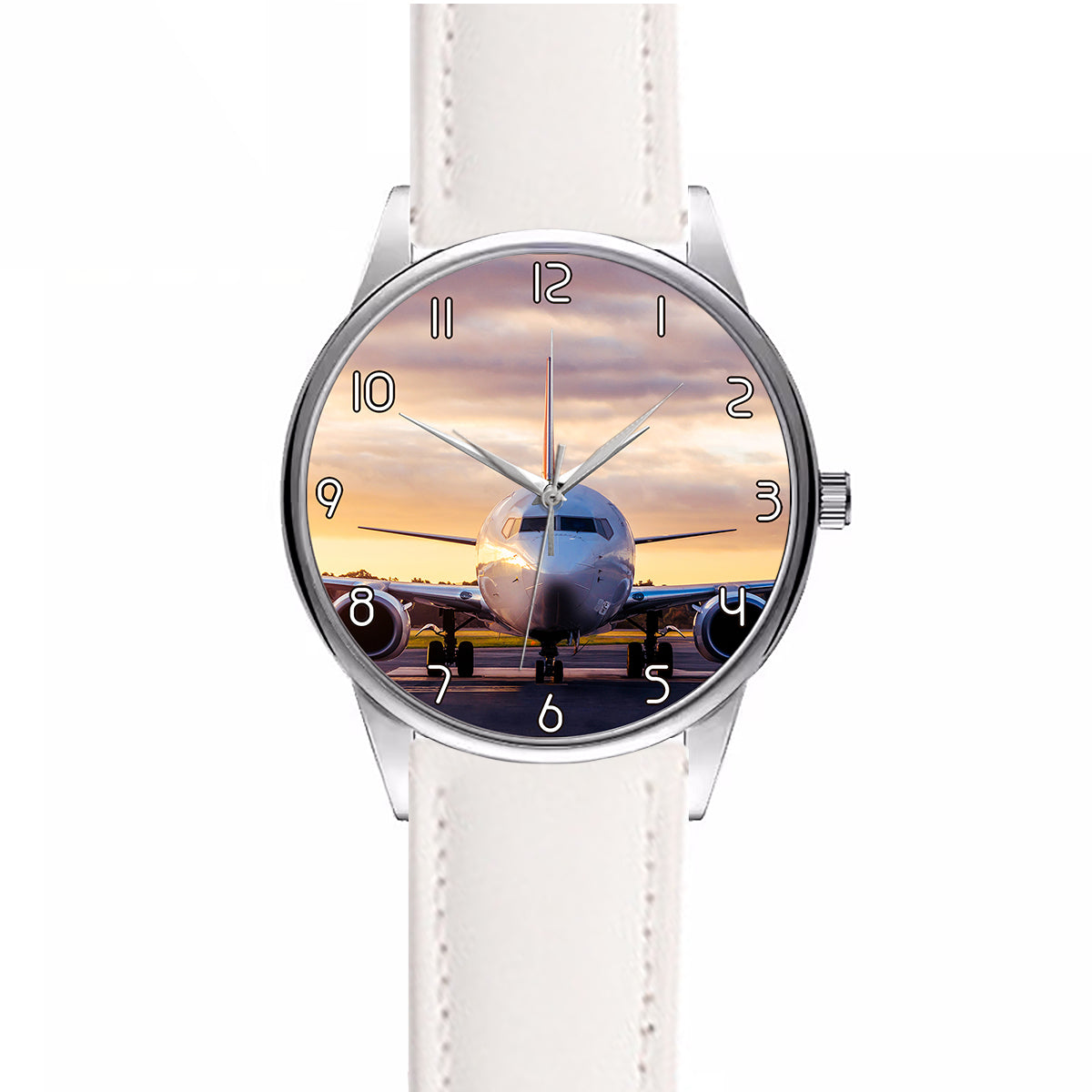 Face to Face with Boeing 737-800 During Sunset Designed Fashion Leather Strap Watches