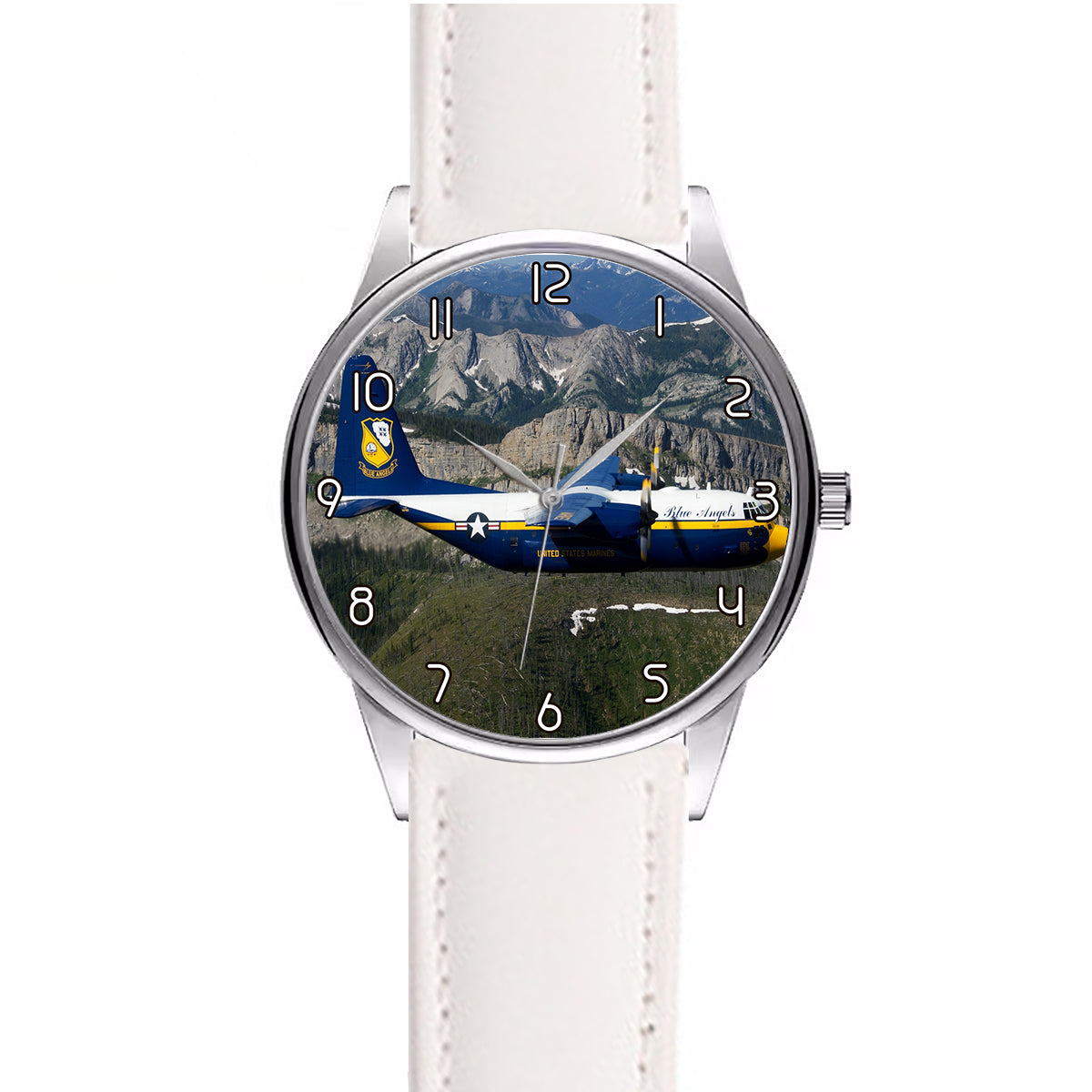 Amazing View with Blue Angels Aircraft Designed Fashion Leather Strap Watches