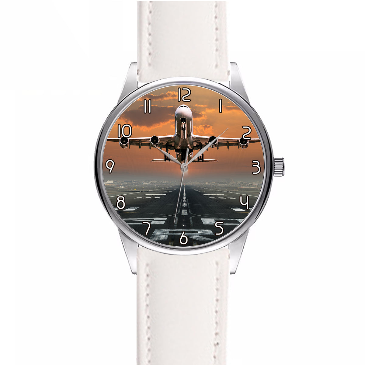Aircraft Departing from RW30 Designed Fashion Leather Strap Watches