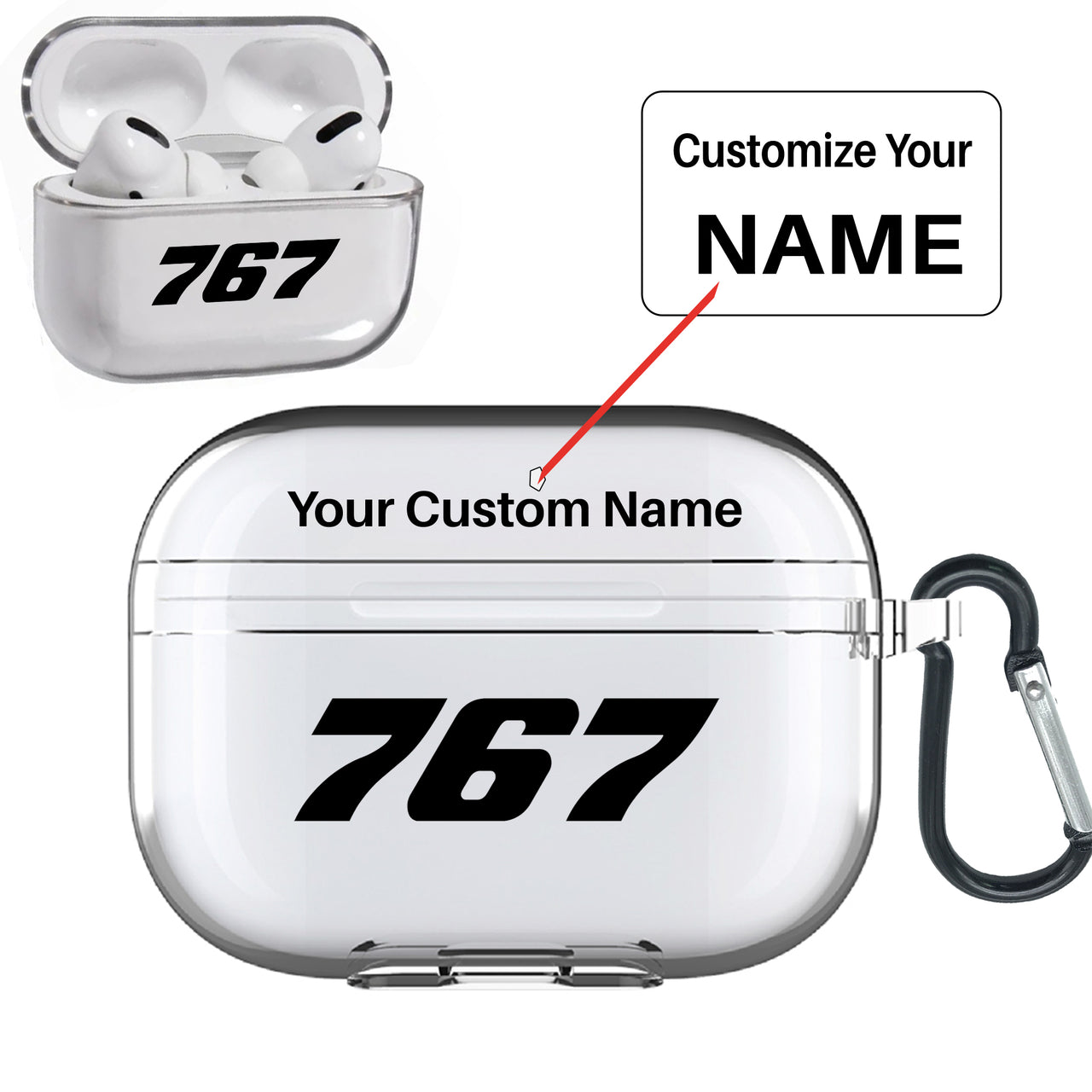 767 Flat Text Designed Transparent Earphone AirPods "Pro" Cases