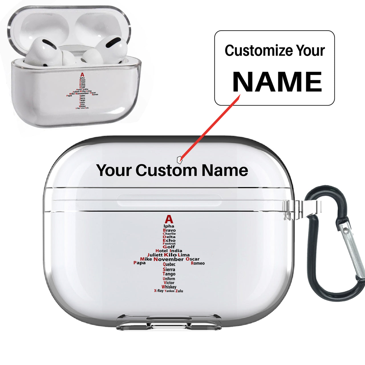 Airplane Shape Aviation Alphabet Designed Transparent Earphone AirPods "Pro" Cases