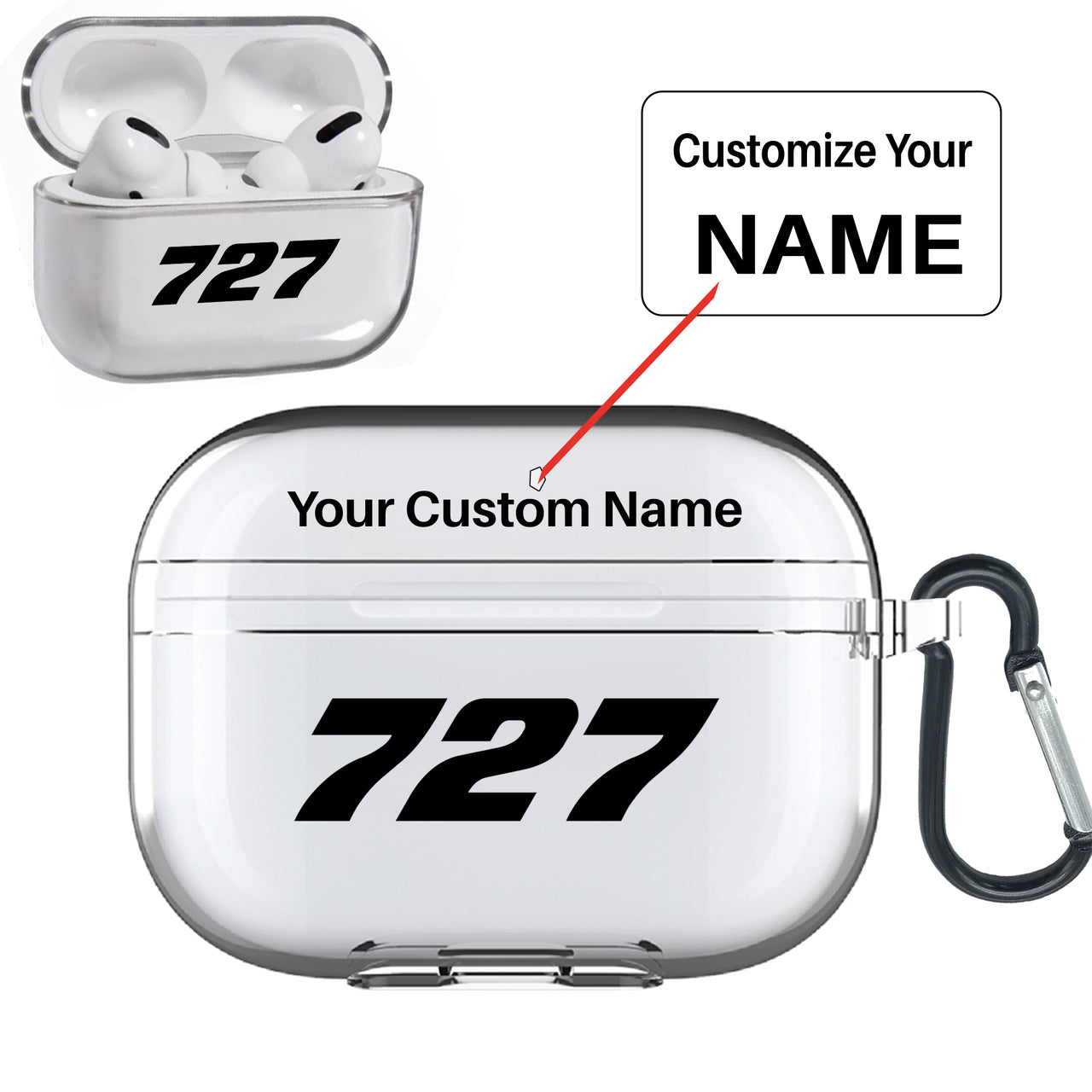 727 Flat Text Designed Transparent Earphone AirPods "Pro" Cases