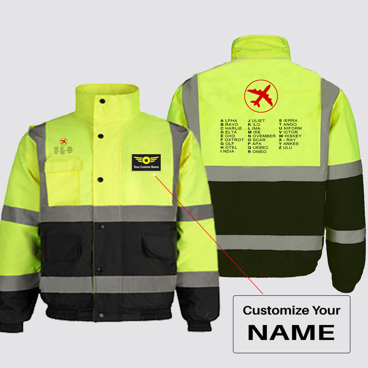 Aviation Alphabet 2 Designed Reflective Winter Jackets