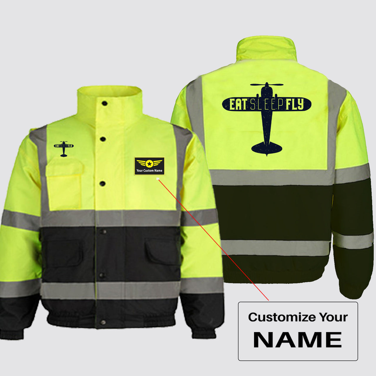 Eat Sleep Fly & Propeller Designed Reflective Winter Jackets