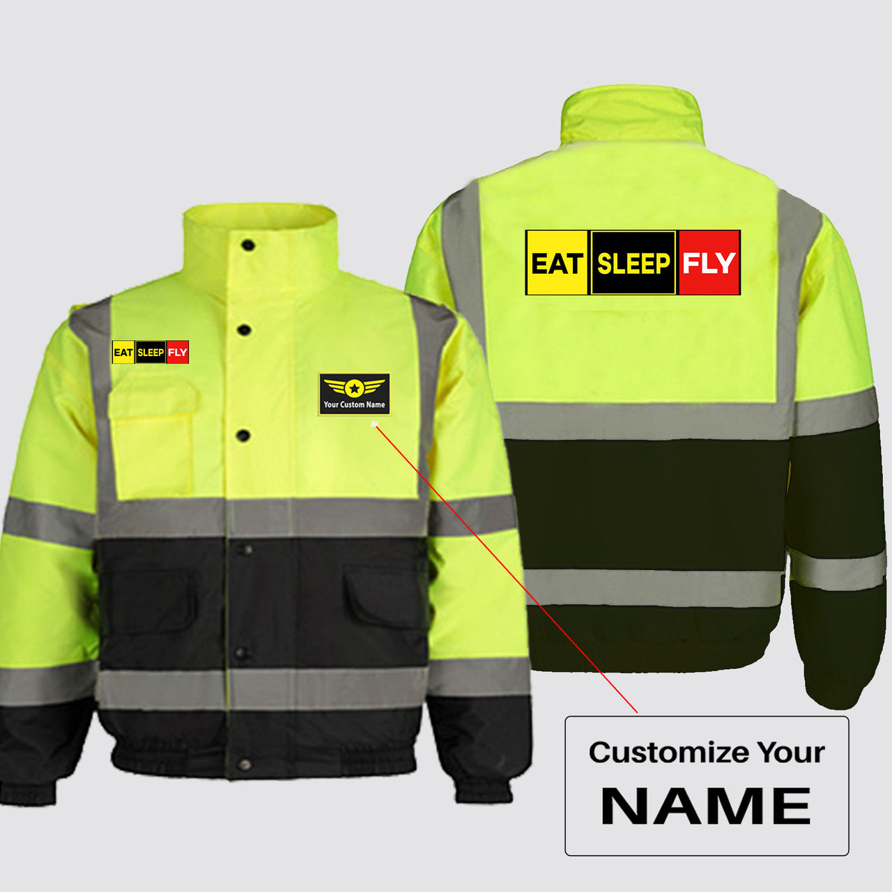 Eat Sleep Fly (Colourful) Designed Reflective Winter Jackets