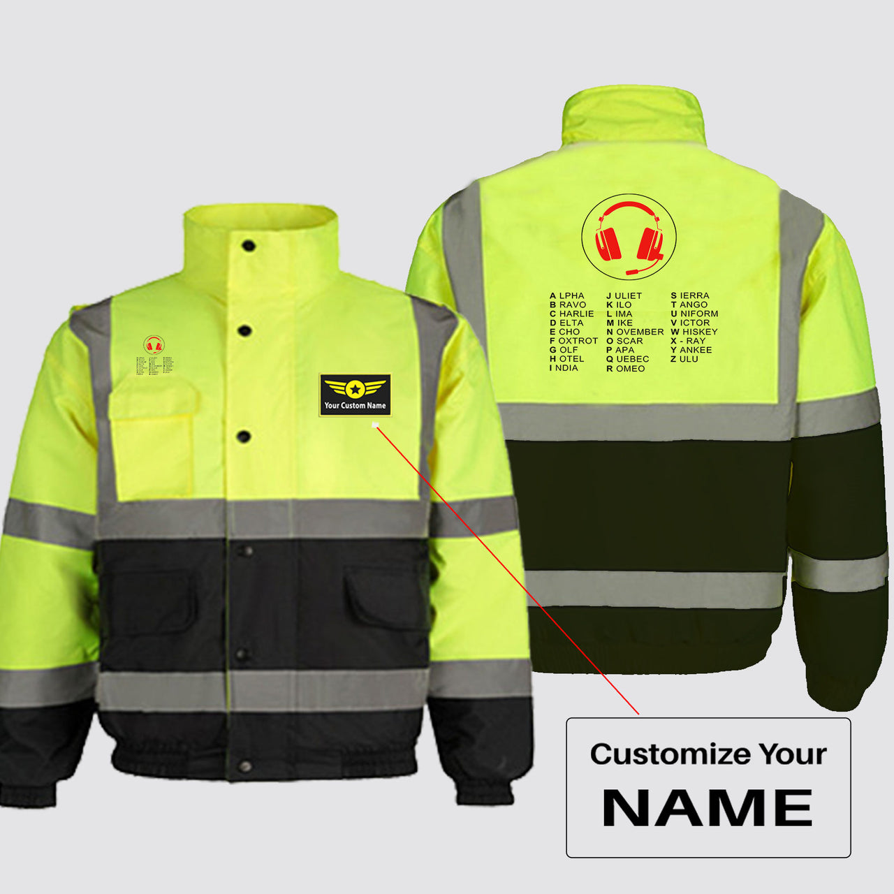 Aviation Alphabet 3 Designed Reflective Winter Jackets