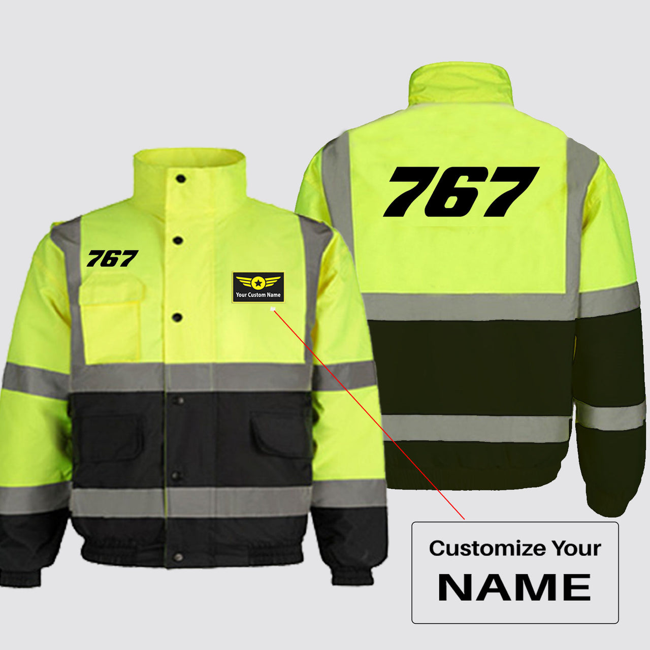 767 Flat Text Designed Reflective Winter Jackets