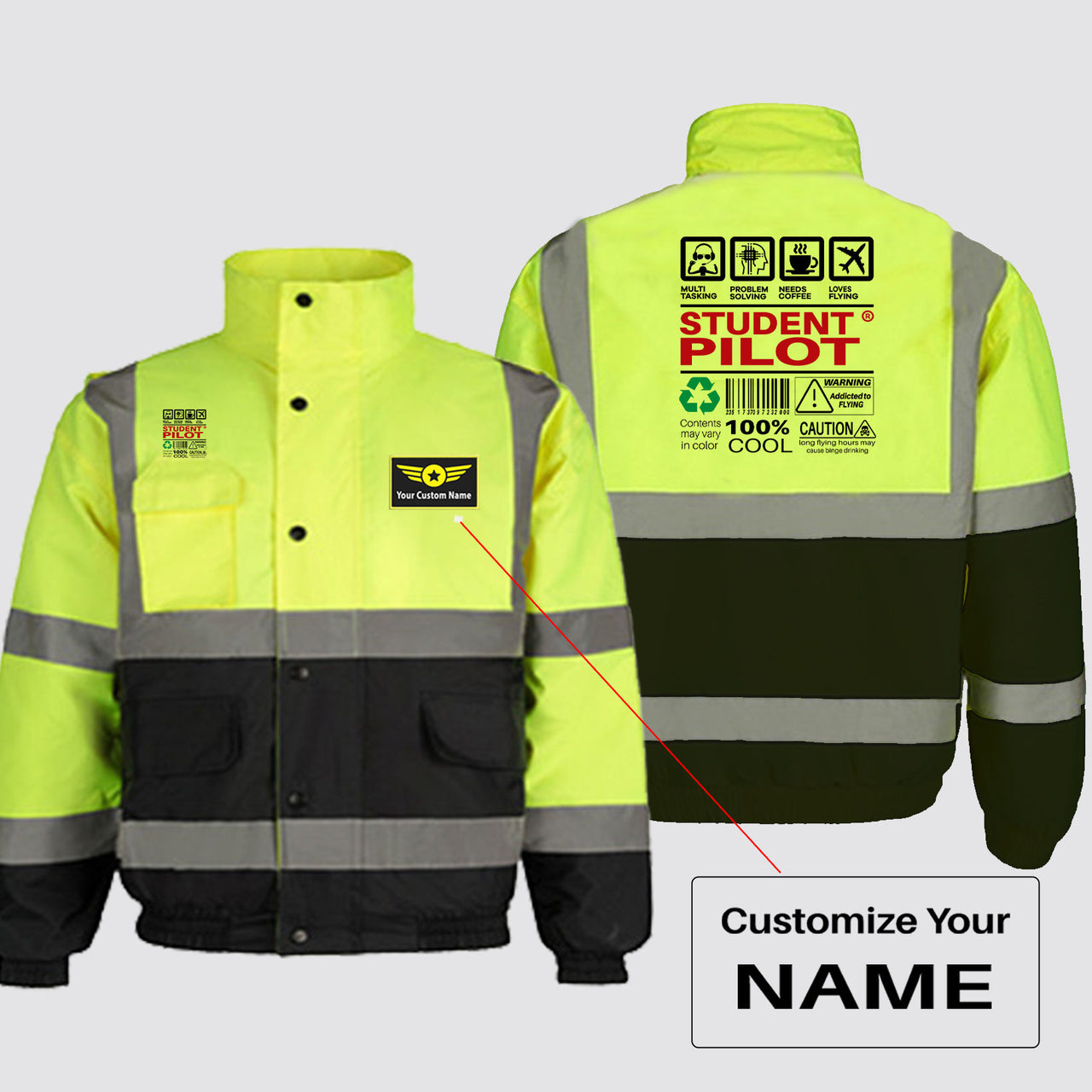 Student Pilot Label Designed Reflective Winter Jackets