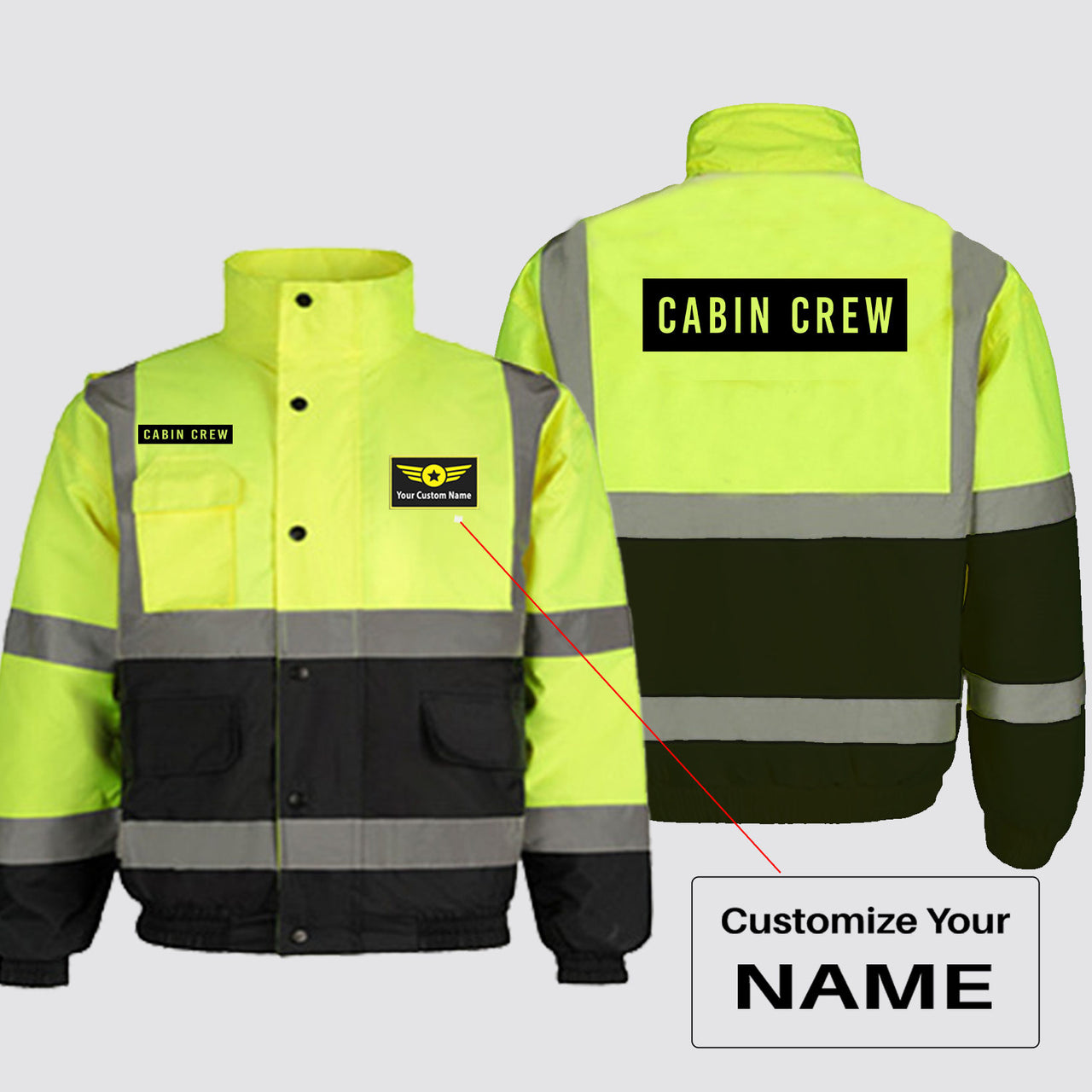 Cabin Crew Text Designed Reflective Winter Jackets