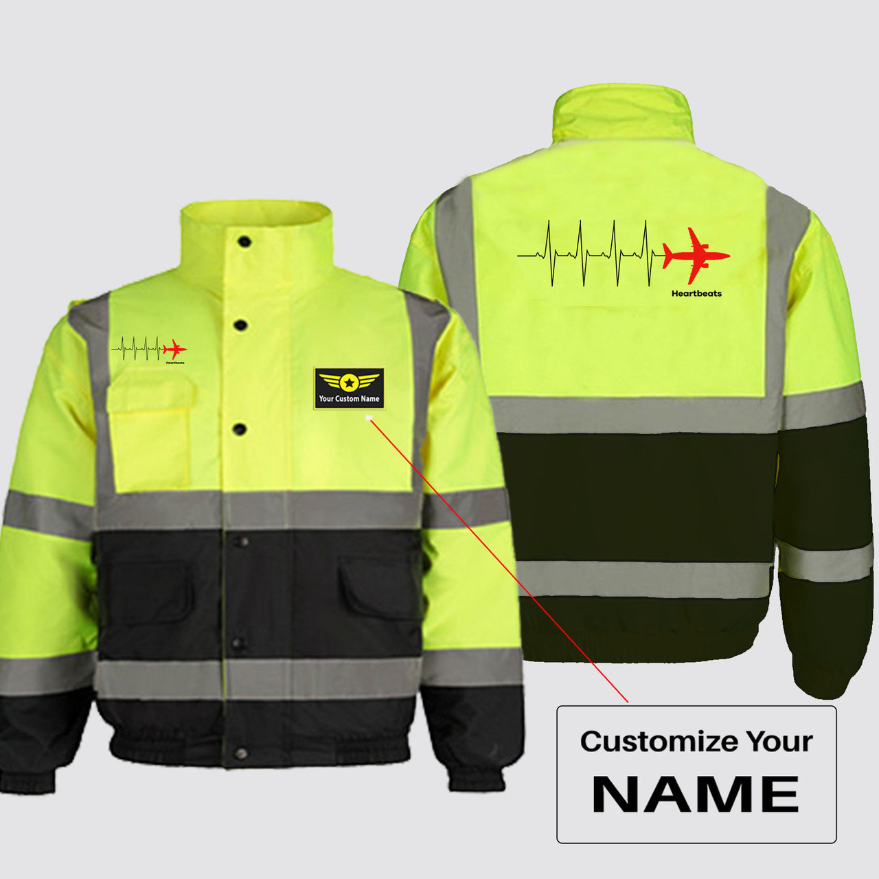 Aviation Heartbeats Designed Reflective Winter Jackets