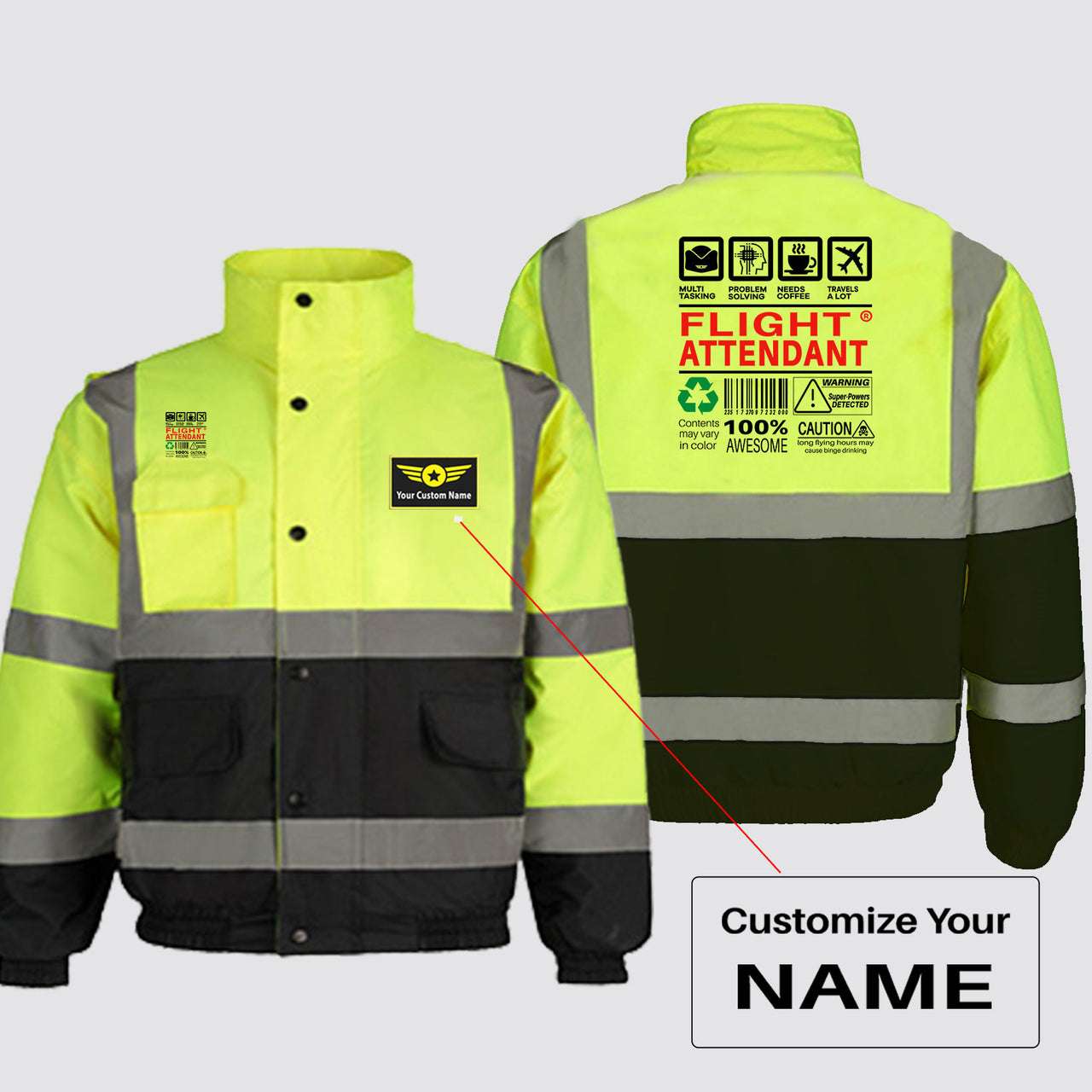 Flight Attendant Label Designed Reflective Winter Jackets