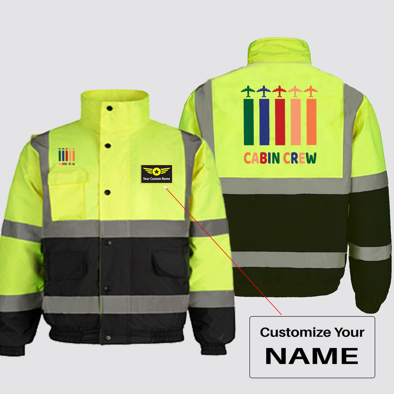 Colourful Cabin Crew Designed Reflective Winter Jackets