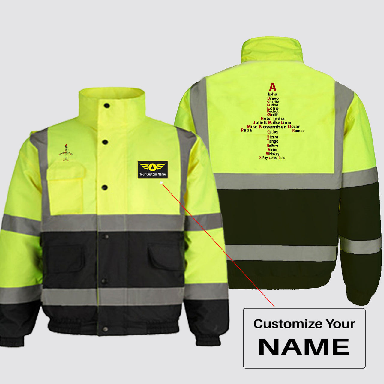 Airplane Shape Aviation Alphabet Designed Reflective Winter Jackets