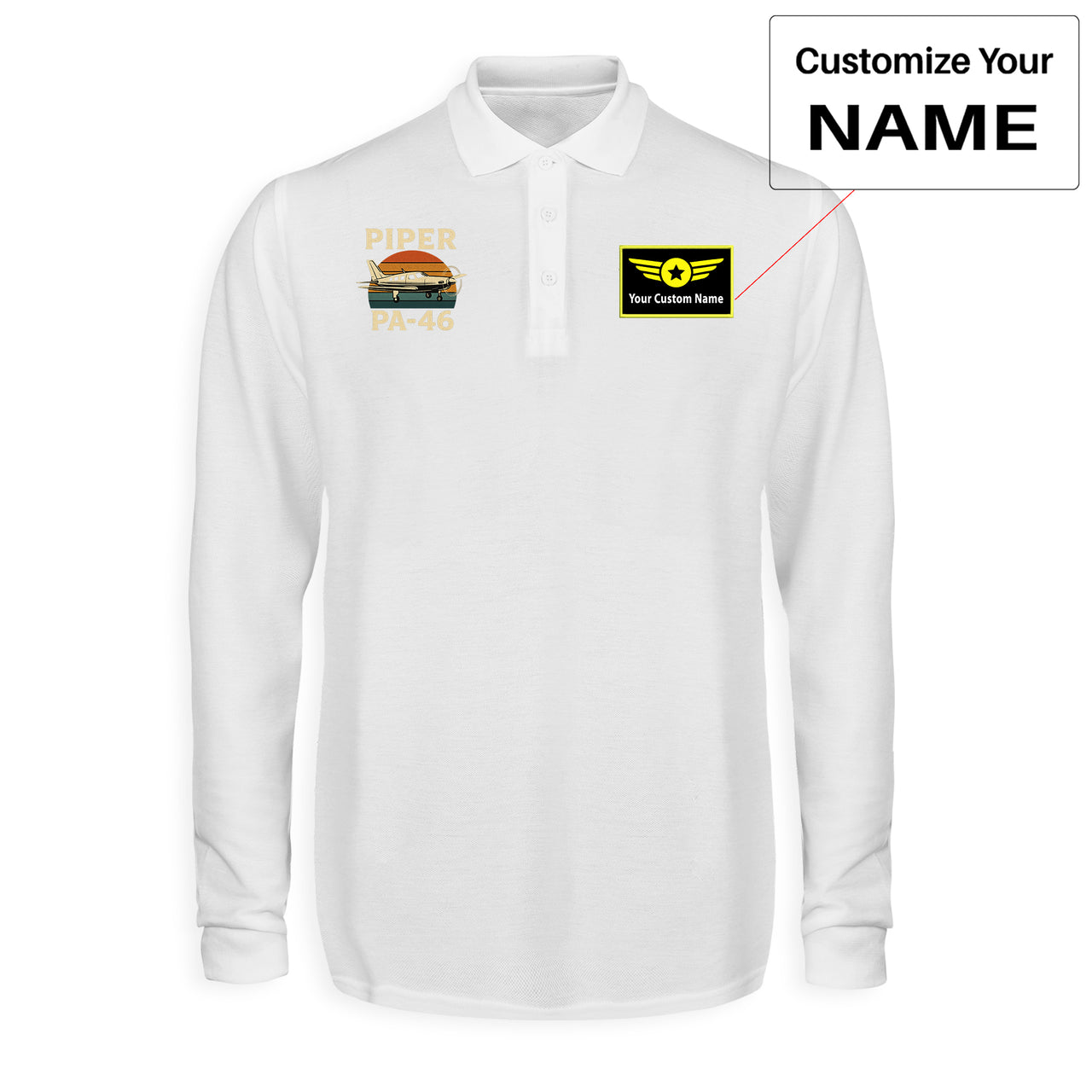 Retro Piper PA-46 Designed Long Sleeve Polo T-Shirts