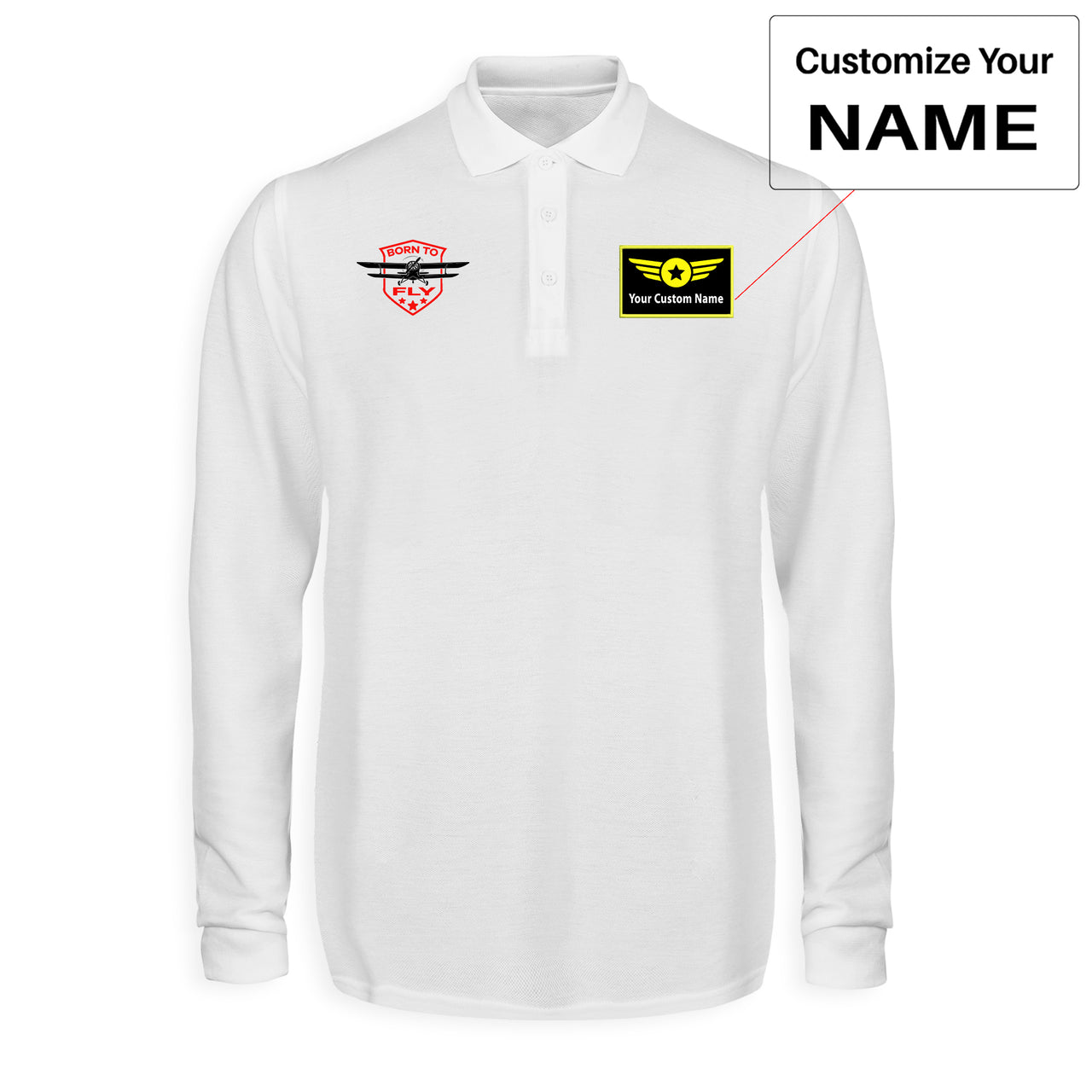 Born To Fly Designed Designed Long Sleeve Polo T-Shirts