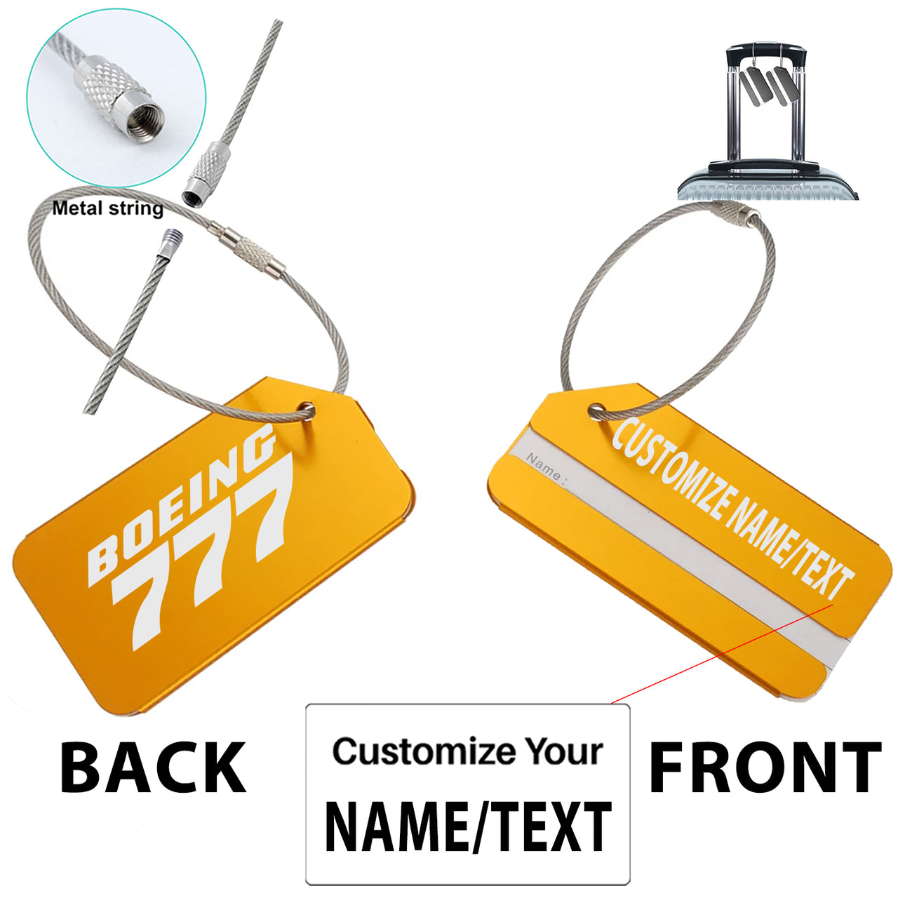 Boeing 777 & Text Designed Fashion Metal Luggage Tags