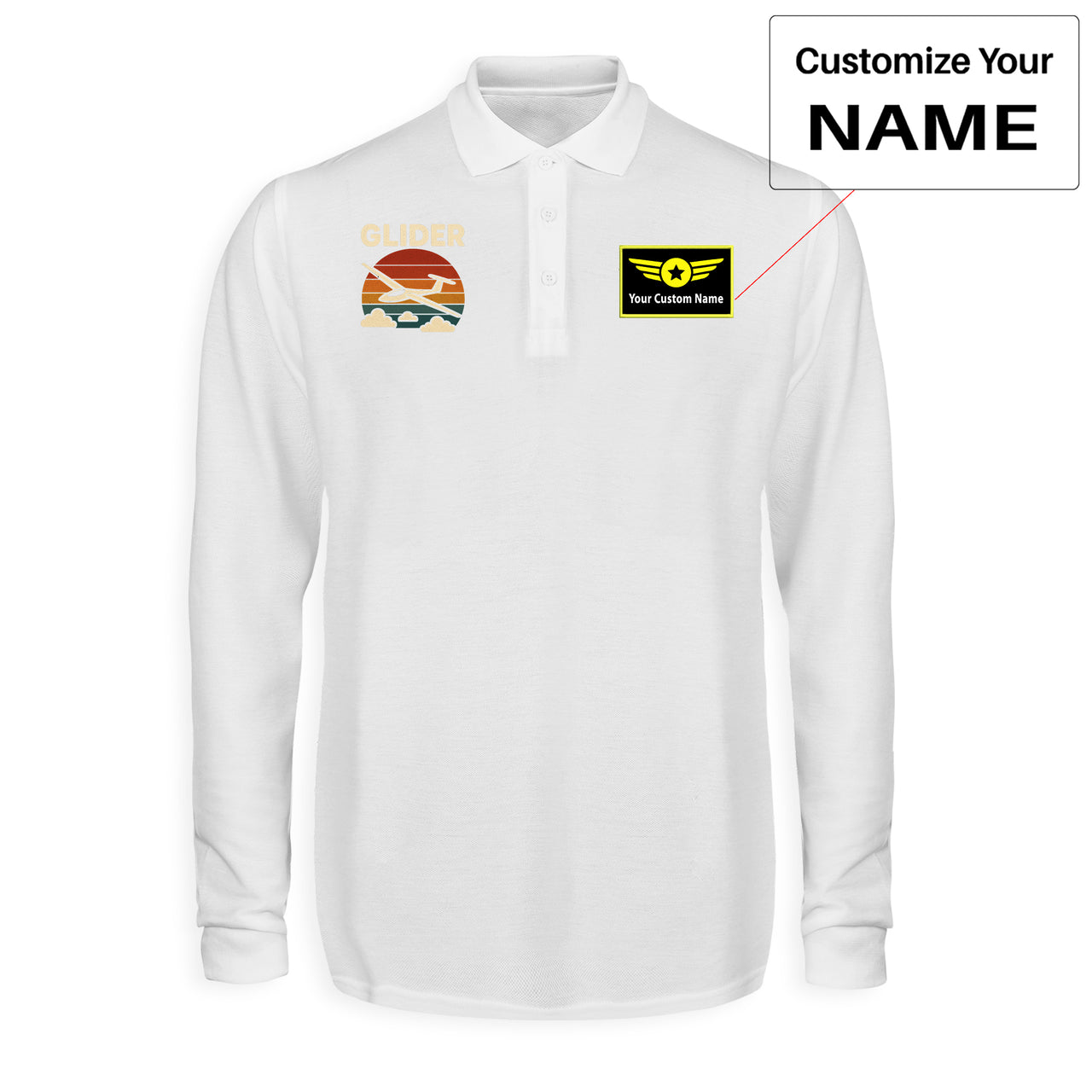 Retro I Love Gliding Designed Long Sleeve Polo T-Shirts