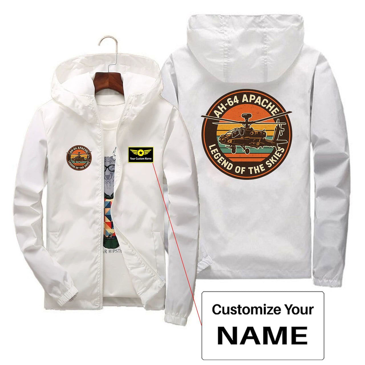 Retro Apache AH-64 Designed Thin Windbreaker Jackets