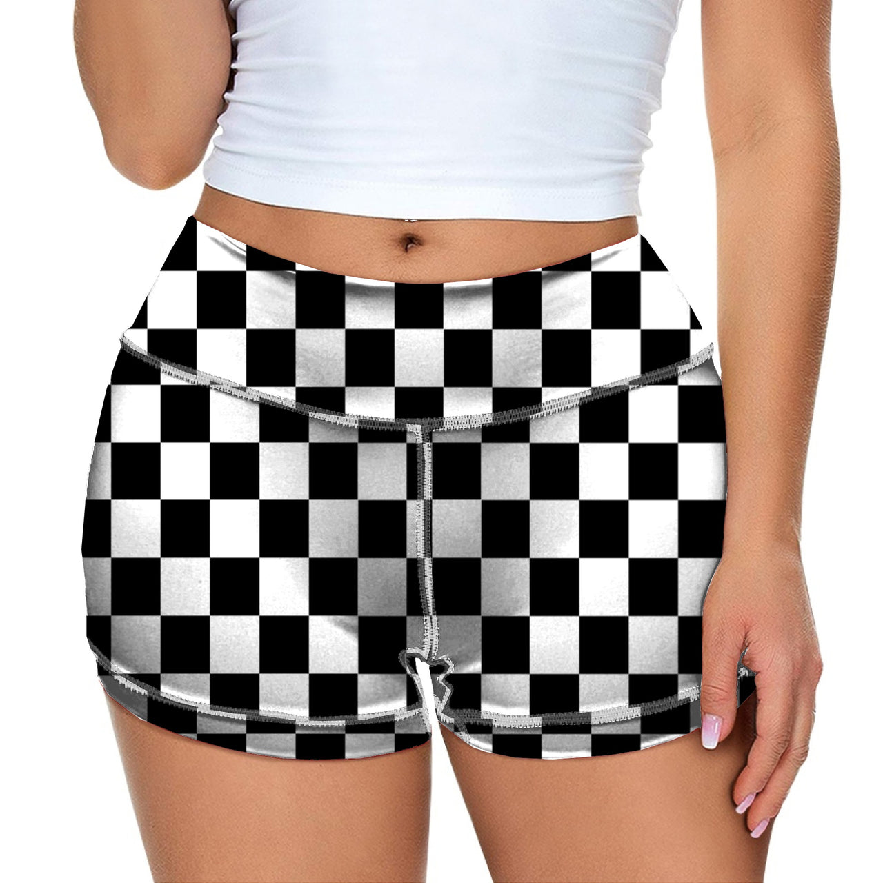 Black & White Boxes Designed Women Yoga Shorts Pants