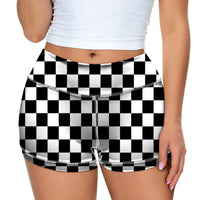 Thumbnail for Black & White Boxes Designed Women Yoga Shorts Pants