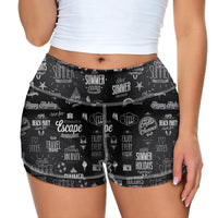 Thumbnail for Black & White Super Travel Icons Designed Women Yoga Shorts Pants