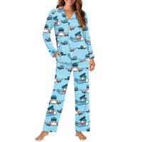 Thumbnail for Cartoon & Funny Airplanes Designed Women Button Pajamas