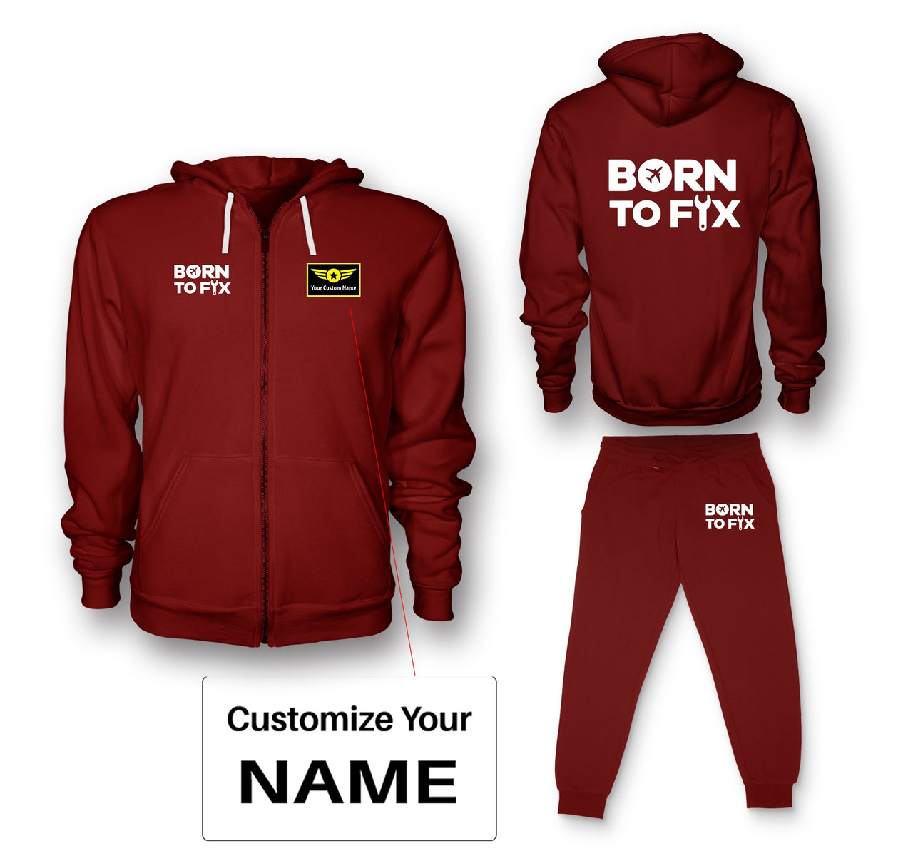 Born To Fix Airplanes Designed Zipped Hoodies & Sweatpants Set