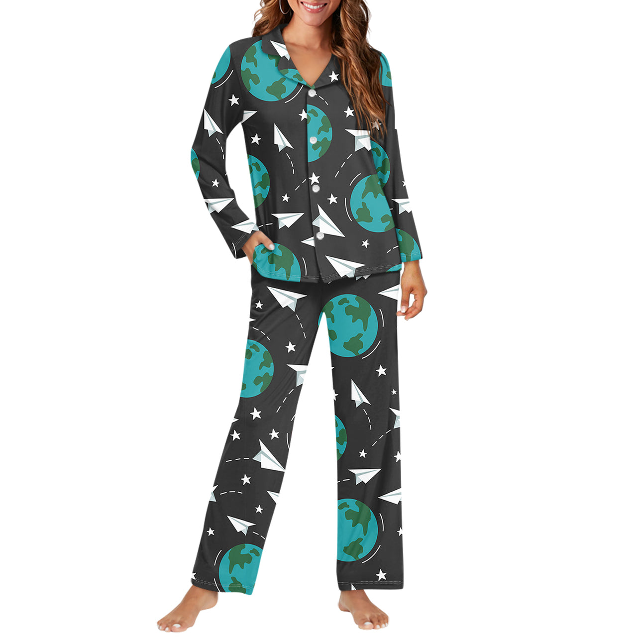Paper Planes & Earth 2 Designed Women Button Pajamas