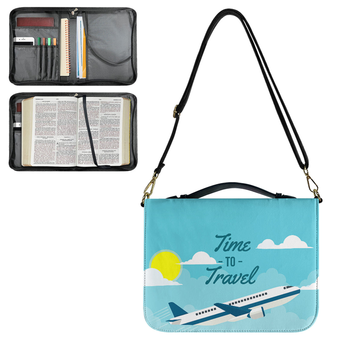 Time to Travel Designed PU Accessories Bags Strap Style