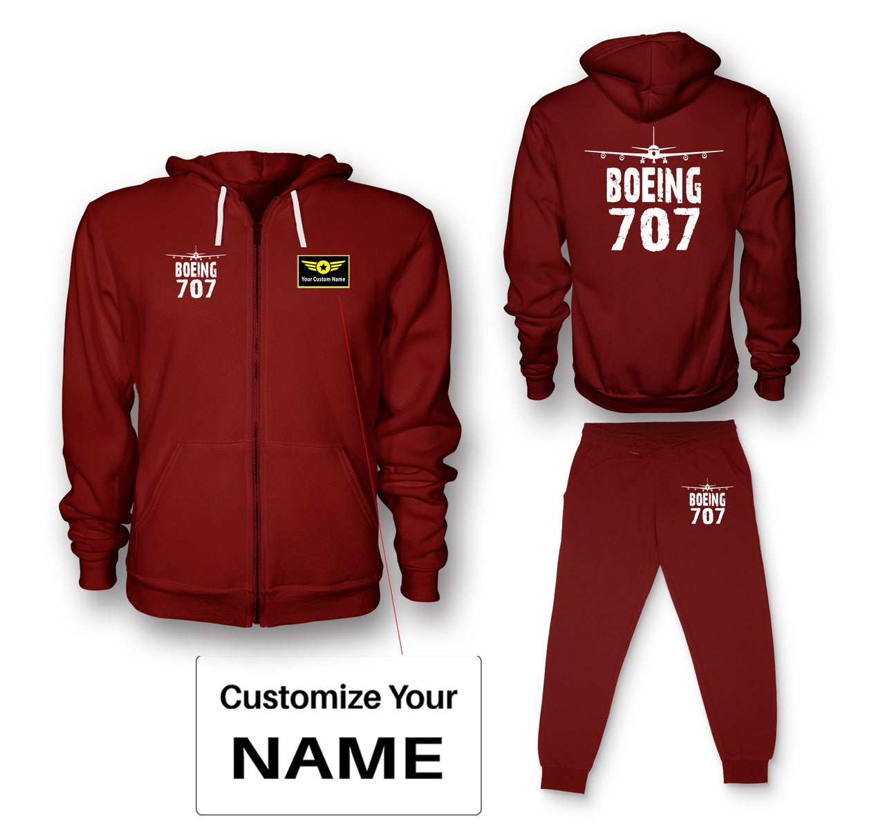 Boeing 707 & Plane Designed Zipped Hoodies & Sweatpants Set