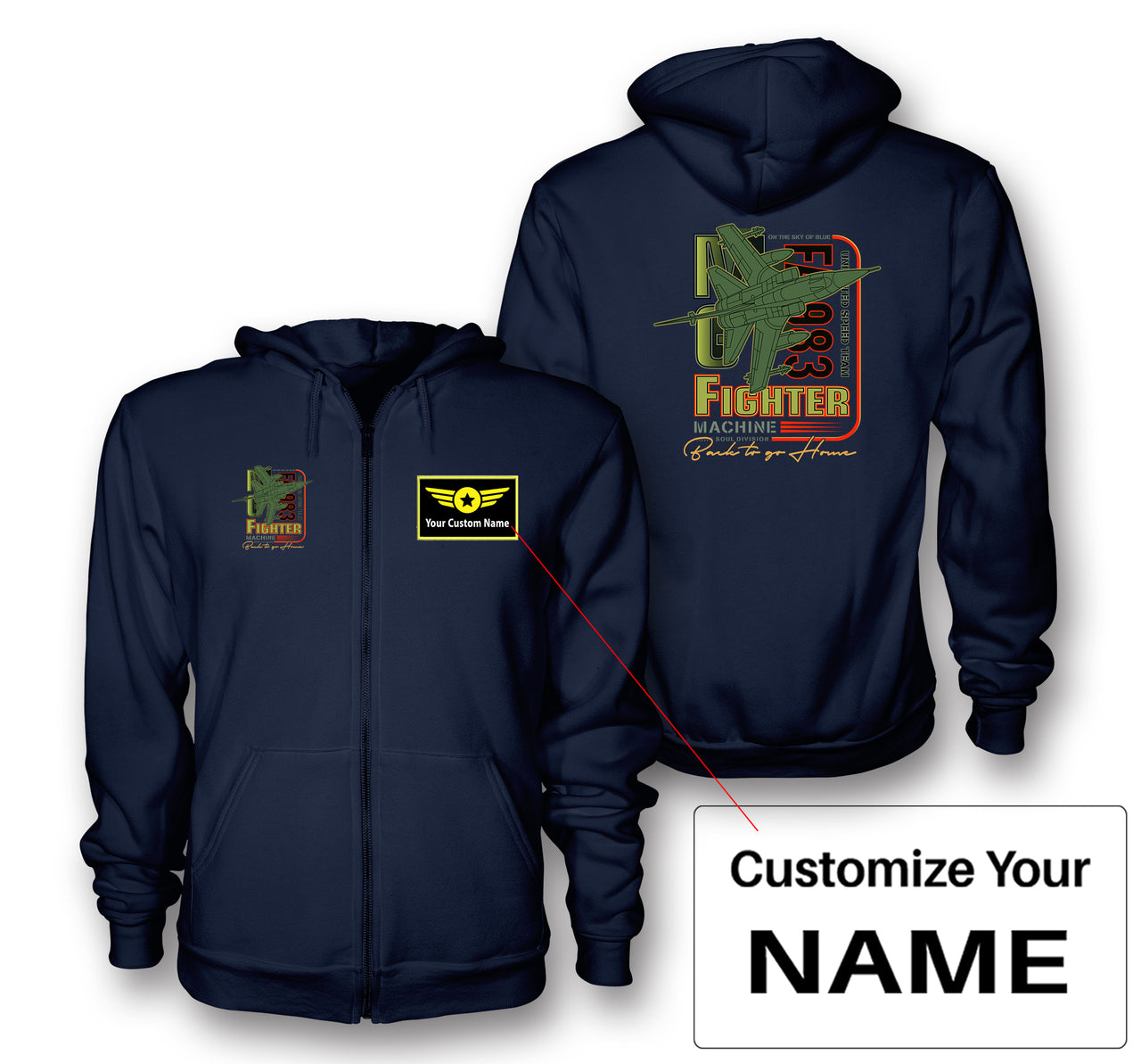Fighter Machine Designed Zipped Hoodies