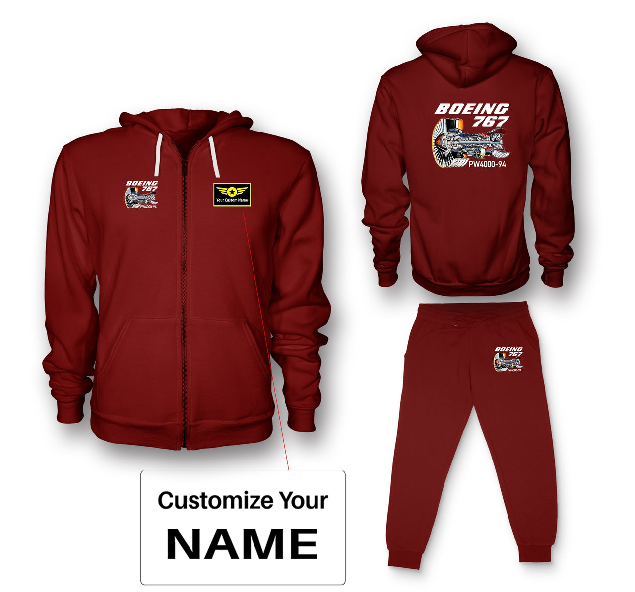 Boeing 767 Engine (PW4000-94) Designed Zipped Hoodies & Sweatpants Set