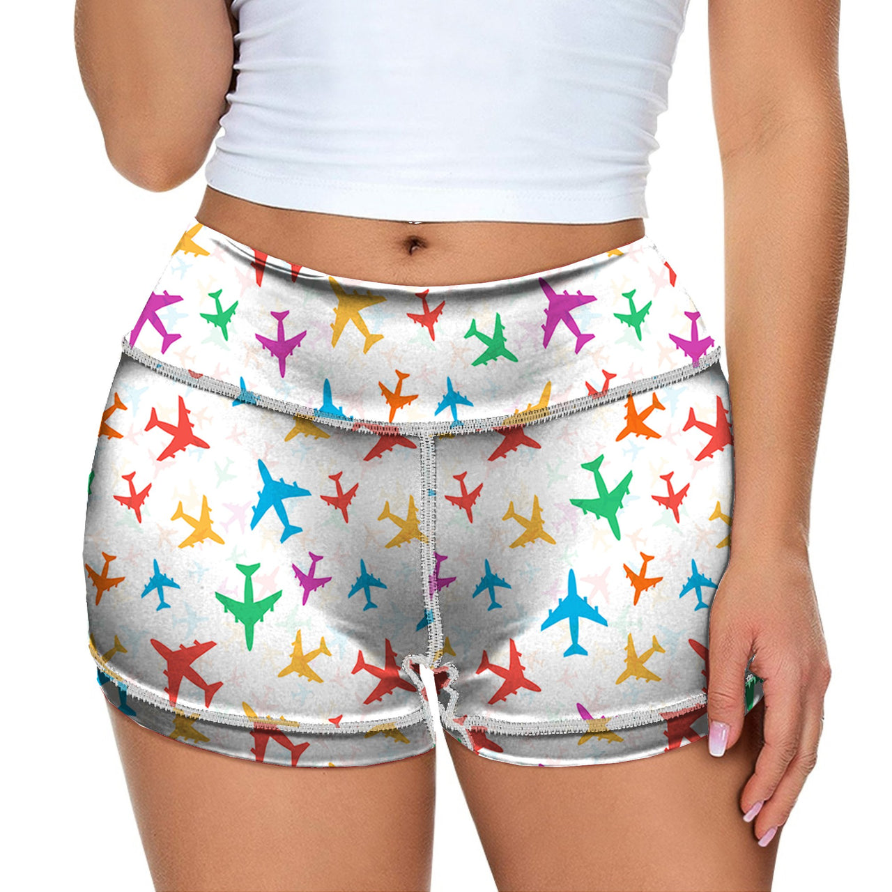 Cheerful Seamless Airplanes Designed Women Yoga Shorts Pants