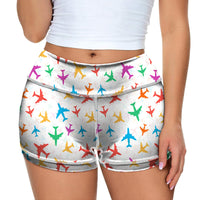 Thumbnail for Cheerful Seamless Airplanes Designed Women Yoga Shorts Pants