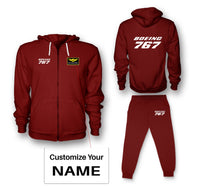 Thumbnail for Boeing 767 & Text Designed Zipped Hoodies & Sweatpants Set